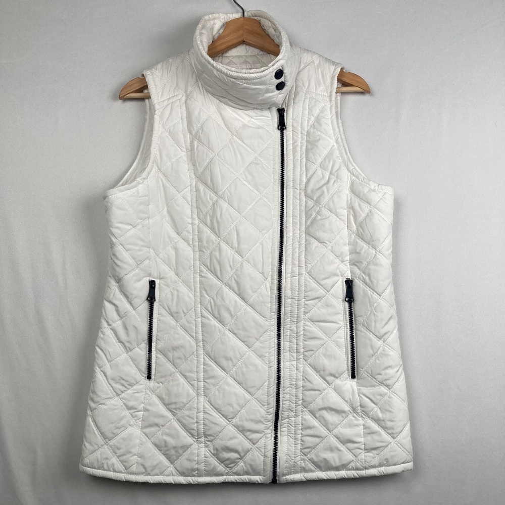 Andrew Marc New York White Quilted Offset Black Zipper Puffer Vest Women’s Small